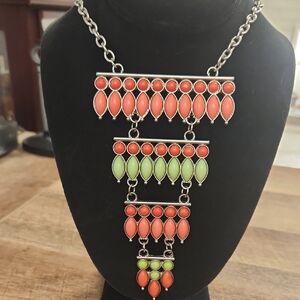 Coral and Green Statement Necklace